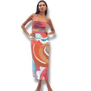 NWT By Anthropologie Square-Neck Halter Mesh  Midi Dress Size Small